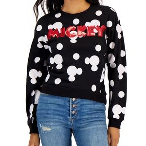 Disney Sequin Embellished Black White Mickey Mouse Print Sweatshirt | juniors M